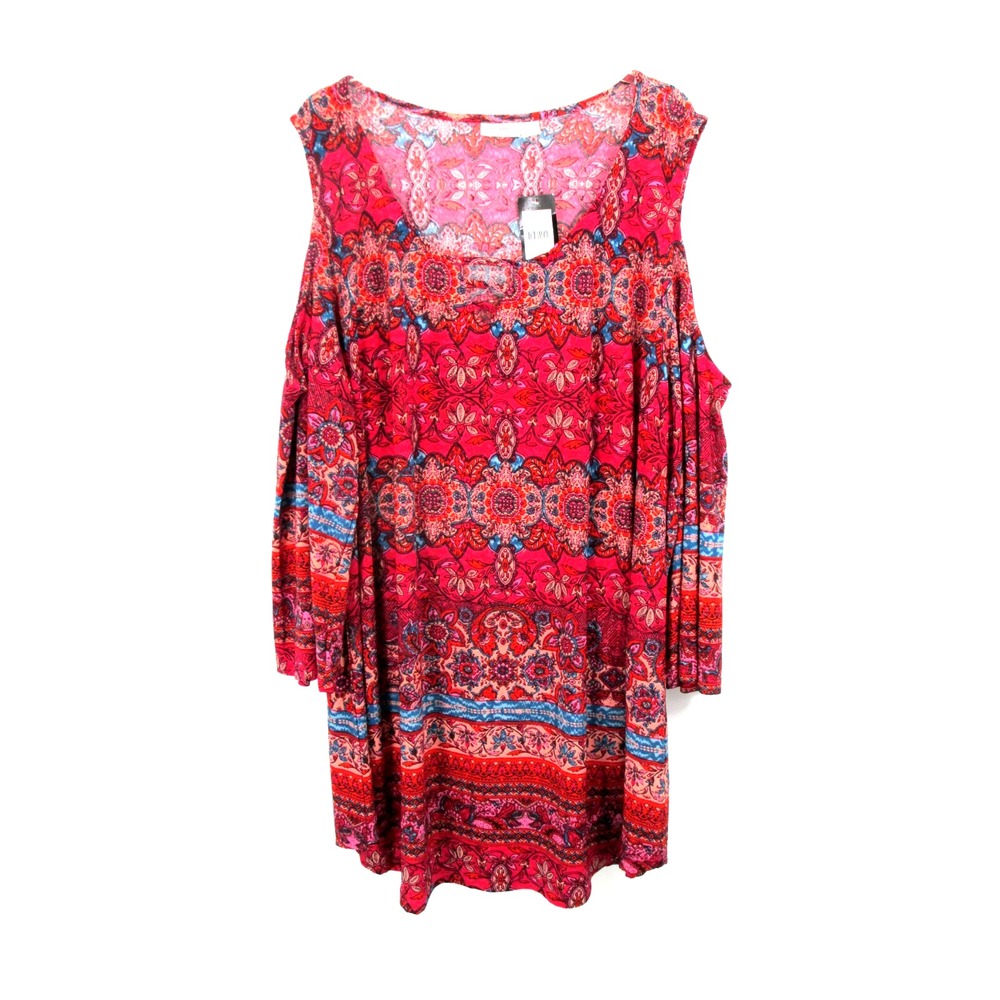 Avenue Tunic Blouse Womens 22/24 Multicolor Boho Cold Shoulder Paisley Mosaic